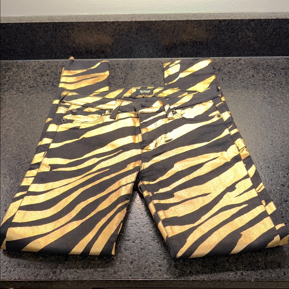 Hudson Jeans Women’s Black & Gold Tiger-Stripe Skinny Jeans
